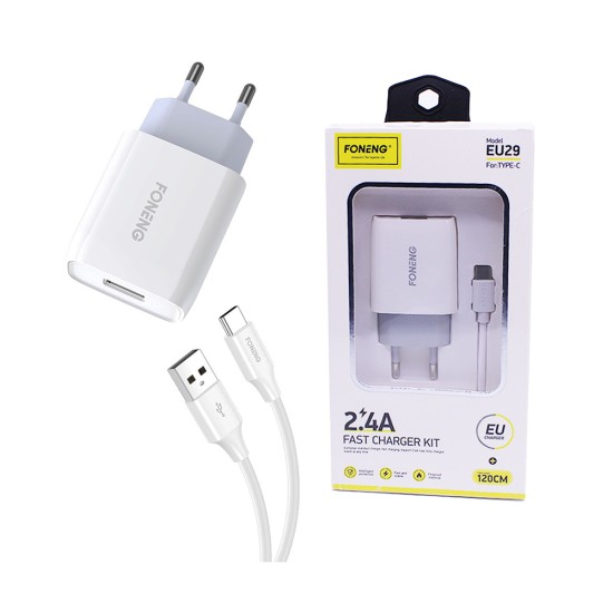 Foneng Fast Charger EU29 with Type-C Cable 1USB 2.4A White